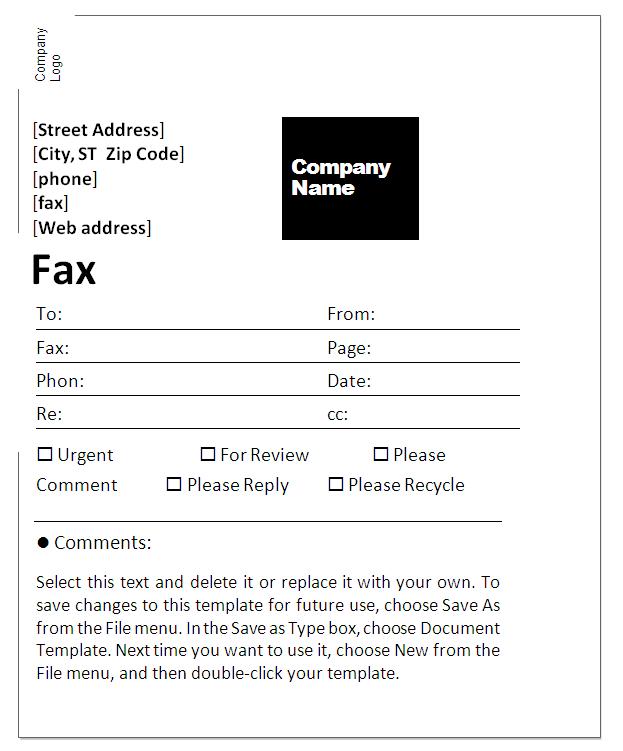 fax cover sheet template for mac